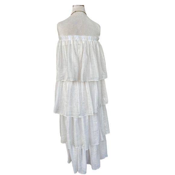Vtg Handmade Ivory Tiered Ruffled Maxi Dress Sz M Boho Resort Strapless Cottage - Picture 6 of 6